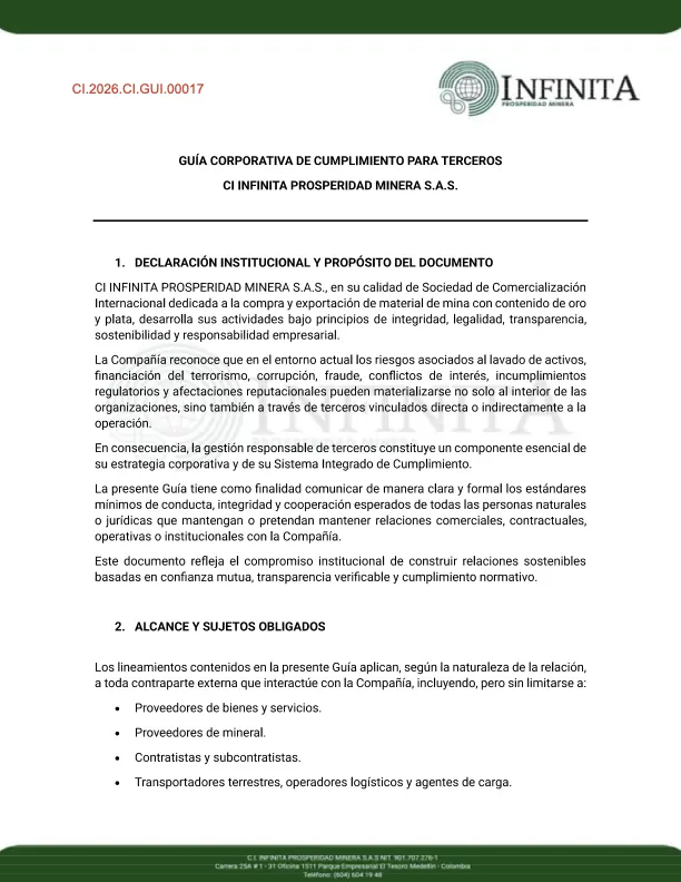 Primera página de la Guía corporativa de cumplimiento para terceros
